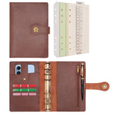 WONDERPOOL A6 Binder Travel Diary Journal Notebook, College Ruled Paper Refillable, Leather Budget Binder Rings Organizer with Pen for Office School Business Planning Writing (Coffee,A6)